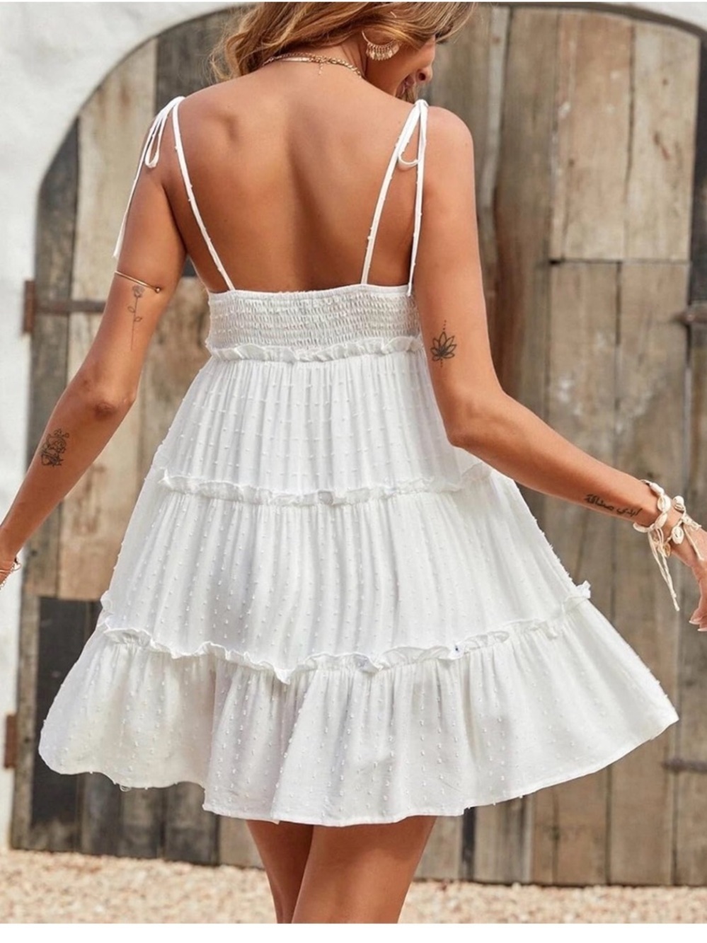 Women’s White Swiss Dot Tie-Strap Flowy Sundress. Size Small - Picture 2 of 9